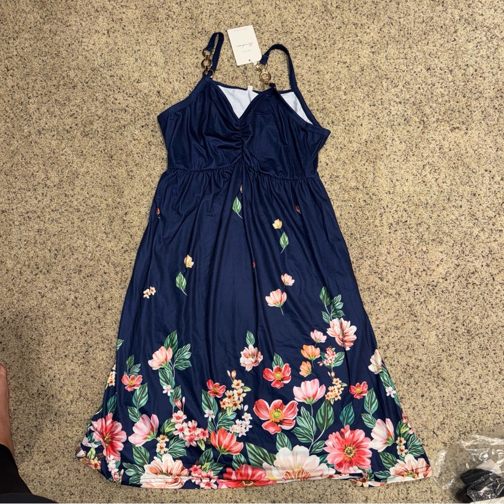 Chic Navy Dress with Gold Accents